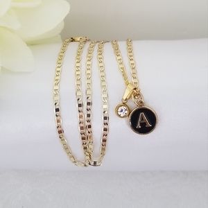 A Letter Women's Necklace. Black. 14K Gold Plated. New